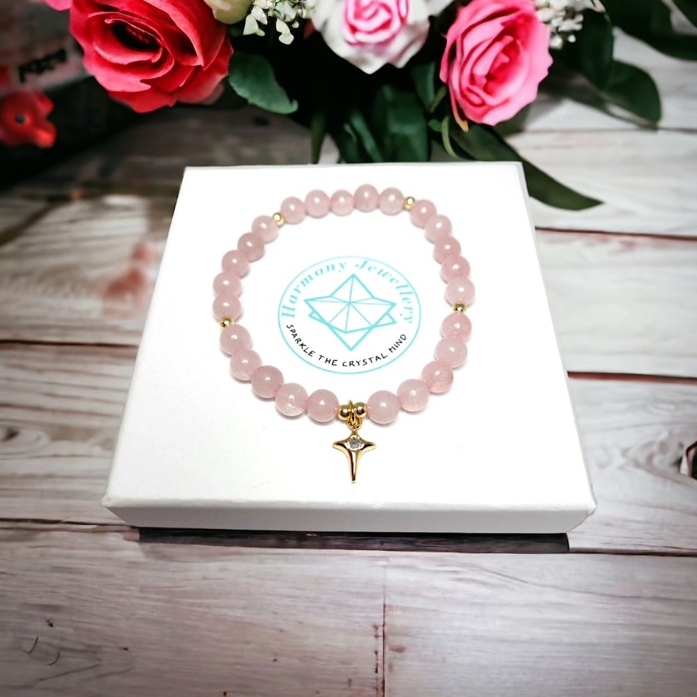 6 mm Rose Quartz with gold-plated Star bracelet